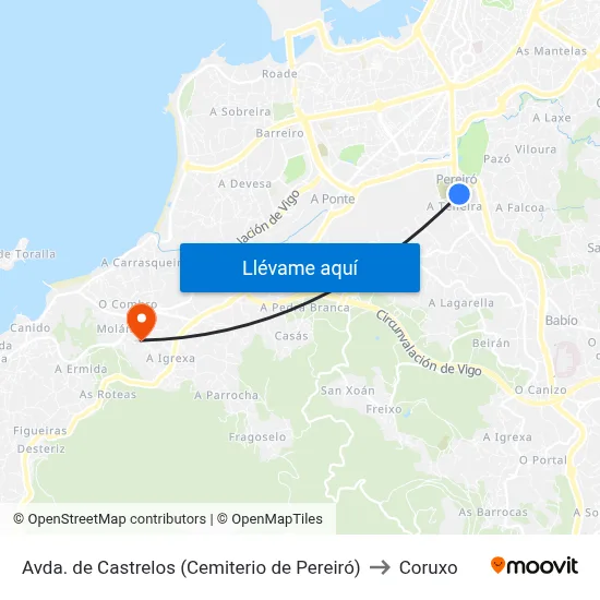 Avda. de Castrelos (Cemiterio de Pereiró) to Coruxo map