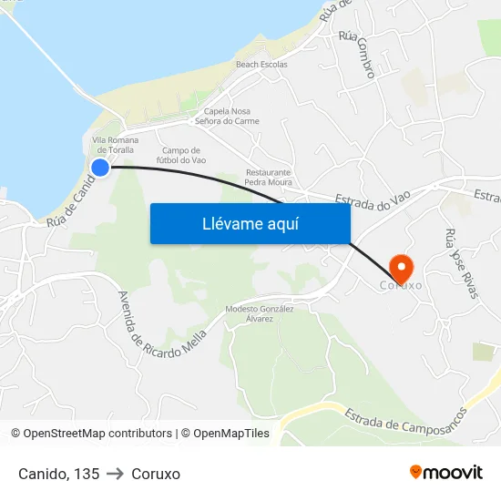 Canido, 135 to Coruxo map