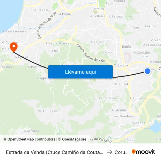 Estrada da Venda (Cruce Camiño da Coutadiña) to Coruxo map