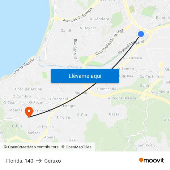 Florida, 140 to Coruxo map