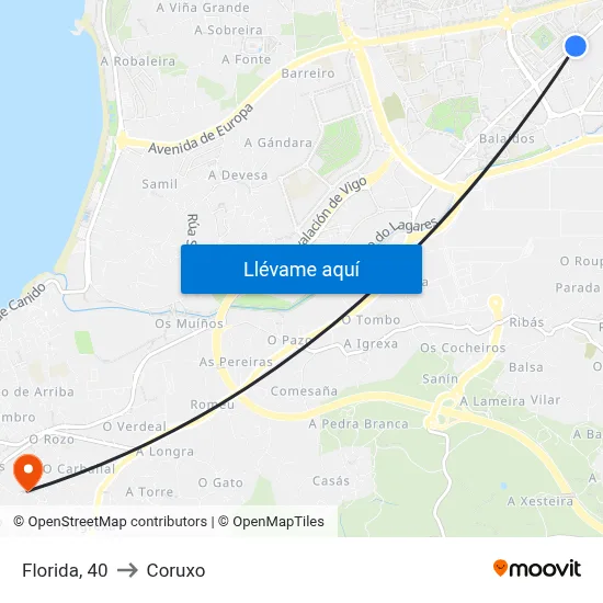Florida, 40 to Coruxo map