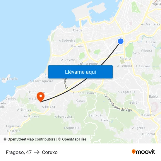 Fragoso, 47 to Coruxo map