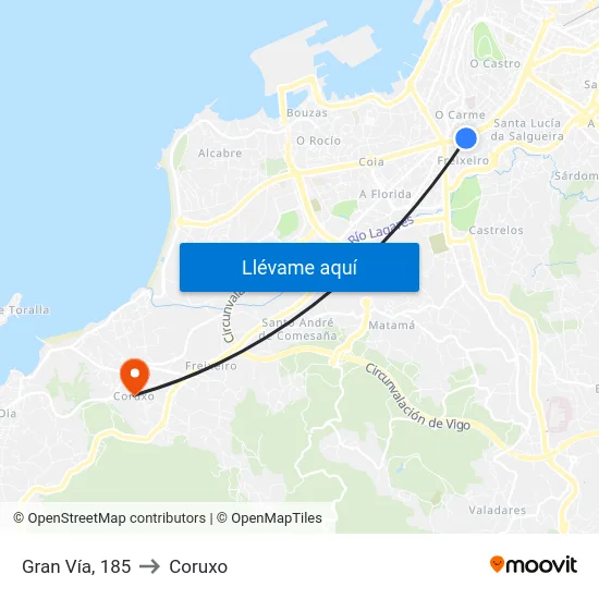 Gran Vía, 185 to Coruxo map