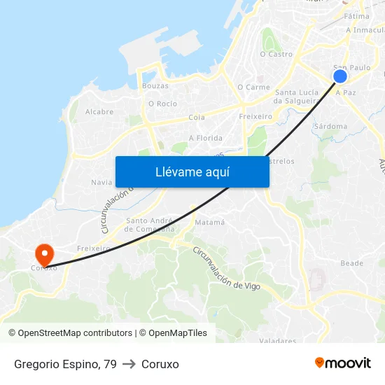 Gregorio Espino, 79 to Coruxo map