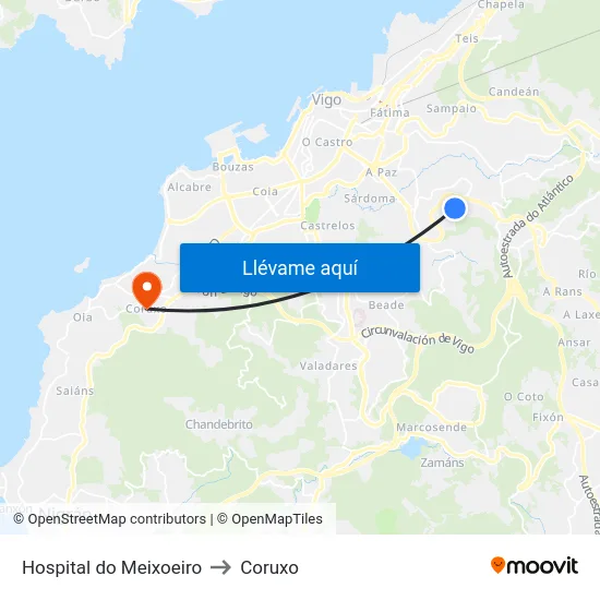 Hospital do Meixoeiro to Coruxo map
