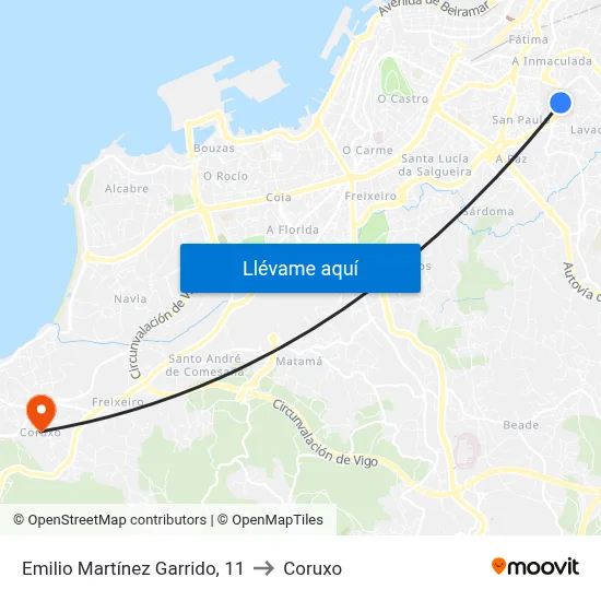 Emilio Martínez Garrido, 11 to Coruxo map