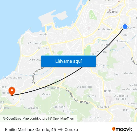 Emilio Martínez Garrido, 45 to Coruxo map
