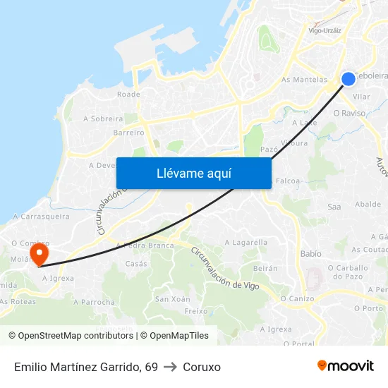 Emilio Martínez Garrido, 69 to Coruxo map