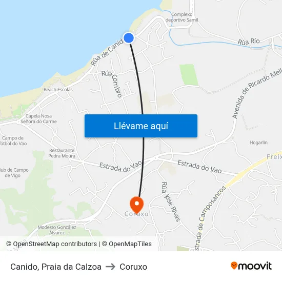 Canido, Praia da Calzoa to Coruxo map