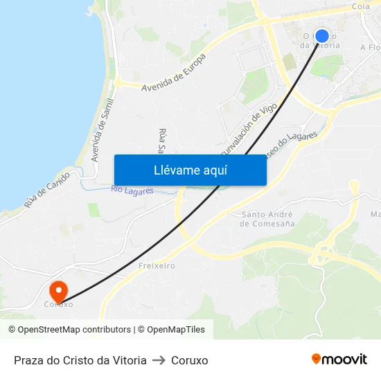 Praza do Cristo da Vitoria to Coruxo map