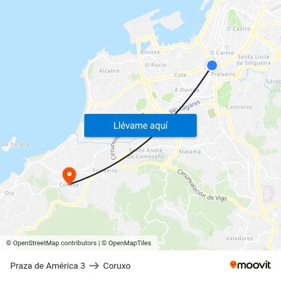 Praza de América 3 to Coruxo map