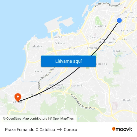 Praza Fernando O Católico to Coruxo map