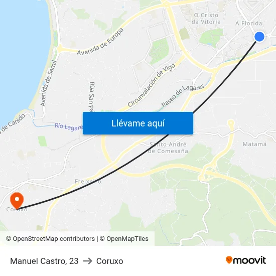 Manuel Castro, 23 to Coruxo map