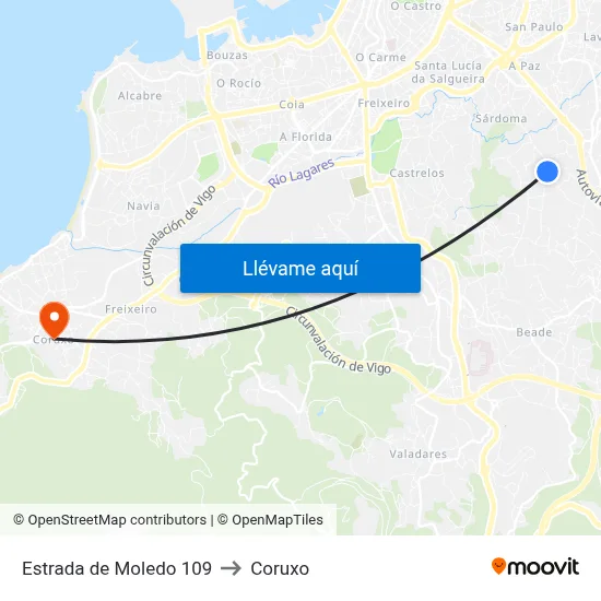 Estrada de Moledo 109 to Coruxo map