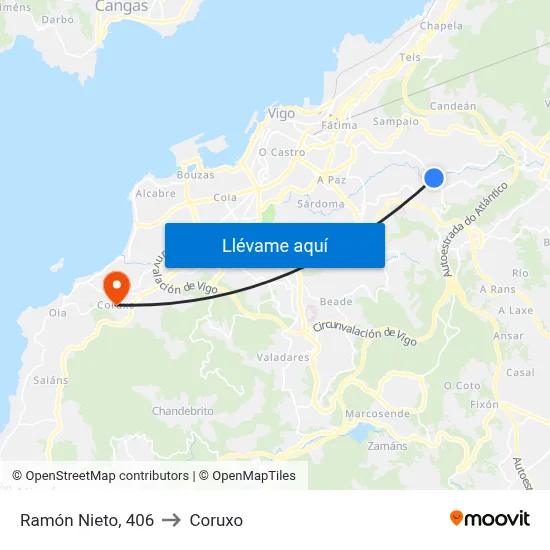 Ramón Nieto, 406 to Coruxo map