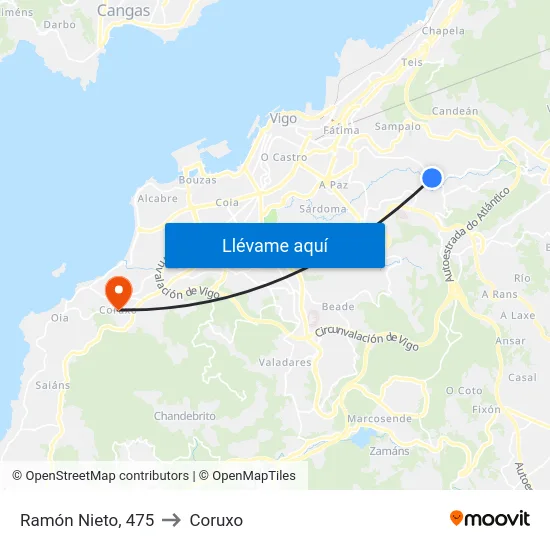 Ramón Nieto, 475 to Coruxo map