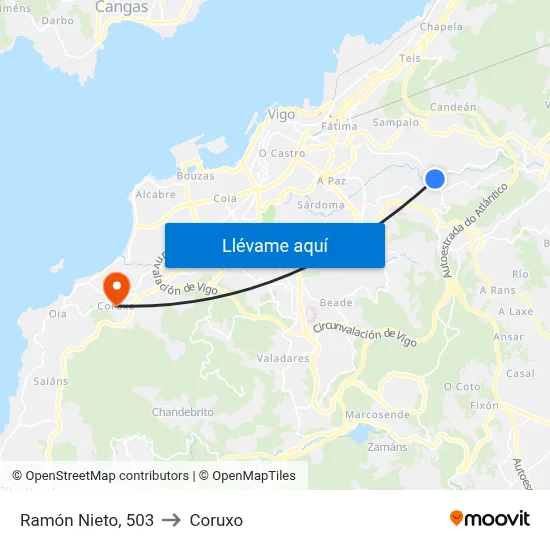 Ramón Nieto, 503 to Coruxo map
