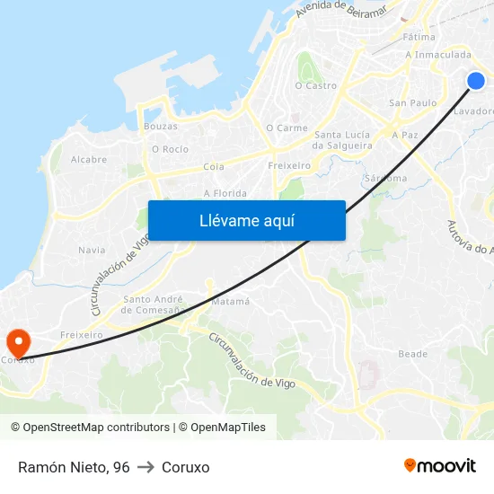 Ramón Nieto, 96 to Coruxo map