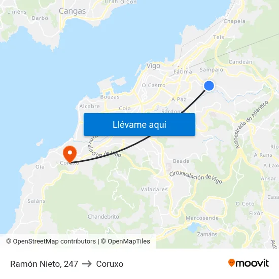 Ramón Nieto, 247 to Coruxo map