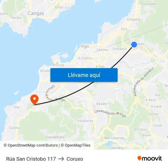 Rúa San Cristobo 117 to Coruxo map