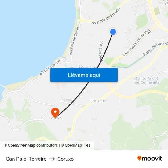 San Paio, Torreiro to Coruxo map
