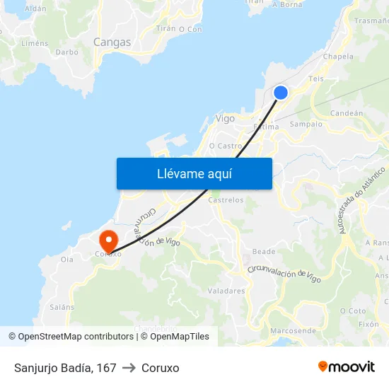 Sanjurjo Badía, 167 to Coruxo map