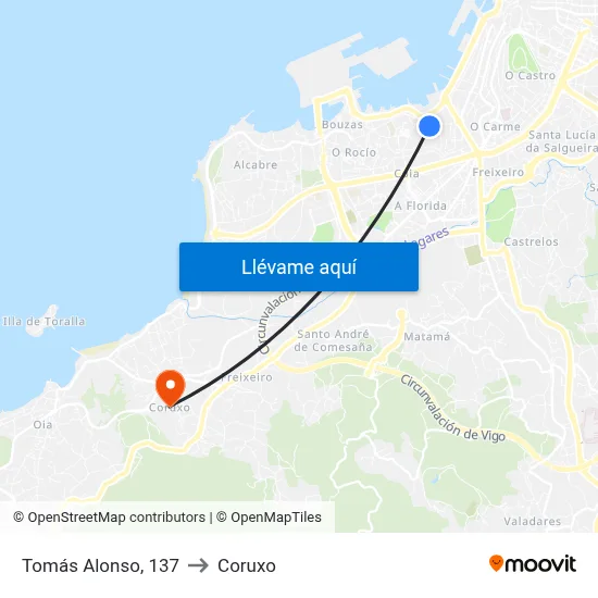 Tomás Alonso, 137 to Coruxo map
