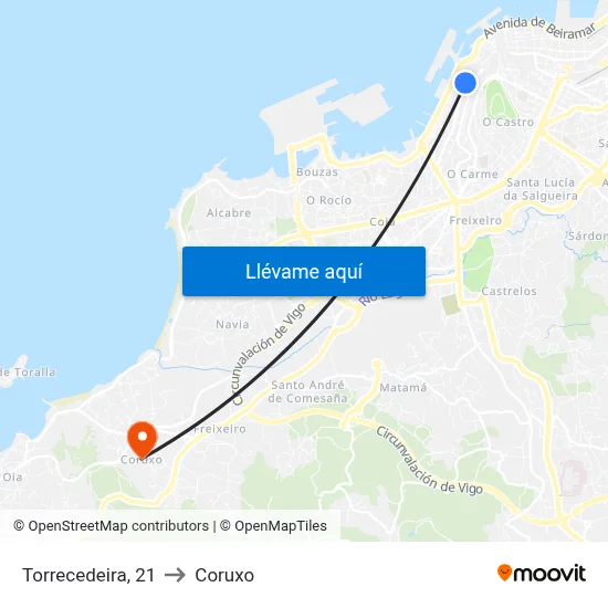 Torrecedeira, 21 to Coruxo map