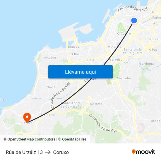Rúa de Urzáiz 13 to Coruxo map