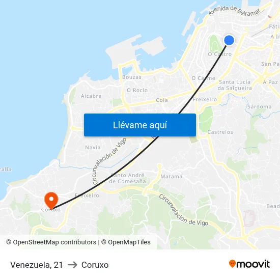 Venezuela, 21 to Coruxo map