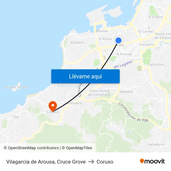 Vilagarcía de Arousa, Cruce Grove to Coruxo map