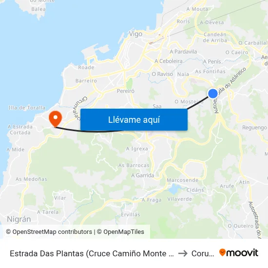 Estrada Das Plantas (Cruce Camiño Monte Vello) to Coruxo map