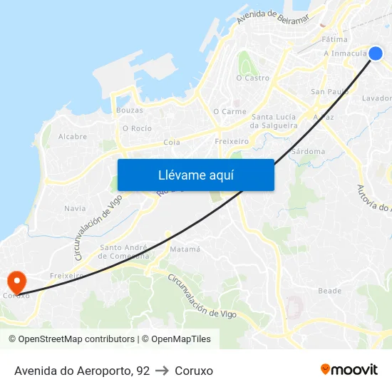 Avenida do Aeroporto, 92 to Coruxo map