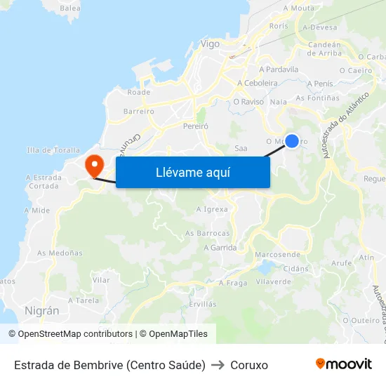 Estrada de Bembrive (Centro Saúde) to Coruxo map