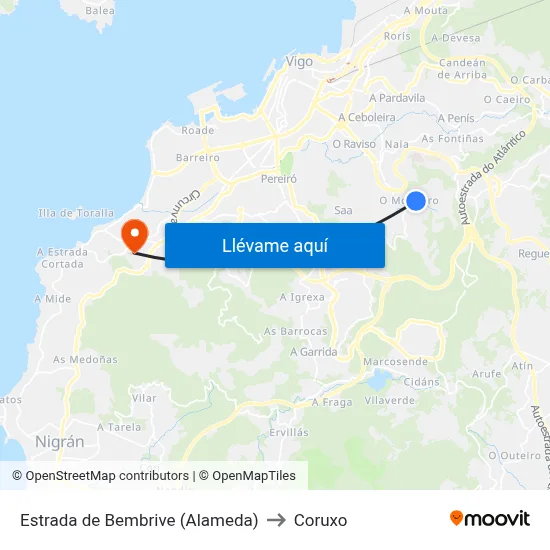 Estrada de Bembrive (Alameda) to Coruxo map