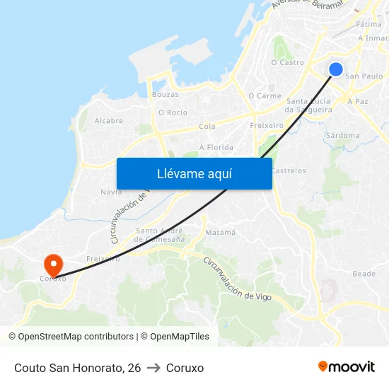 Couto San Honorato, 26 to Coruxo map