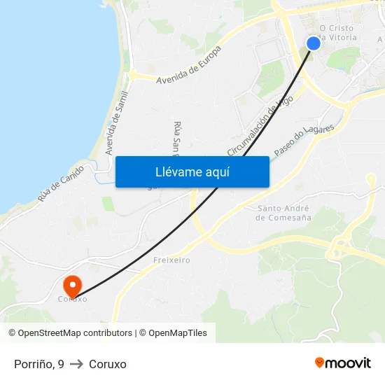 Porriño, 9 to Coruxo map
