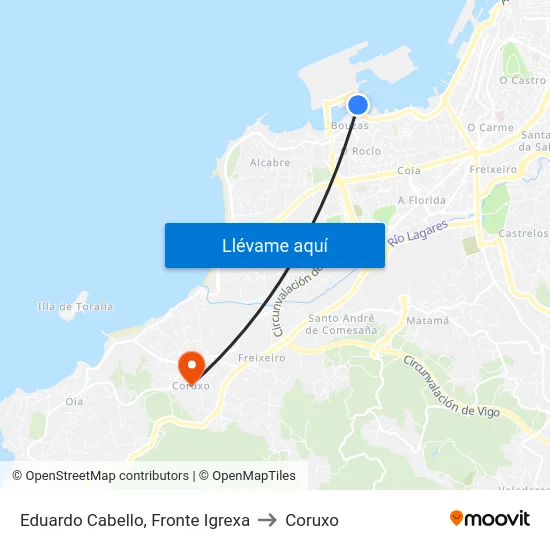 Eduardo Cabello, Fronte Igrexa to Coruxo map