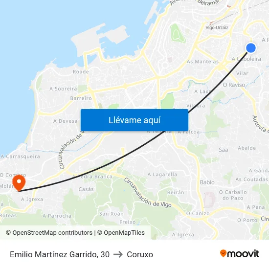 Emilio Martínez Garrido, 30 to Coruxo map