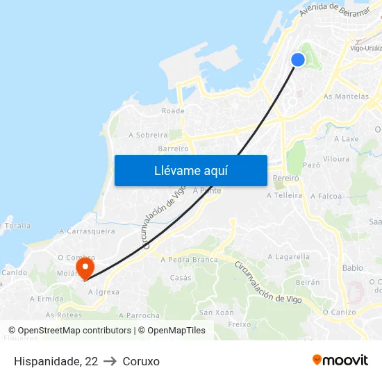 Hispanidade, 22 to Coruxo map