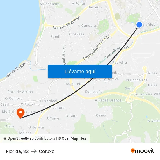 Florida, 82 to Coruxo map