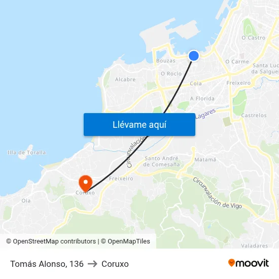 Tomás Alonso, 136 to Coruxo map