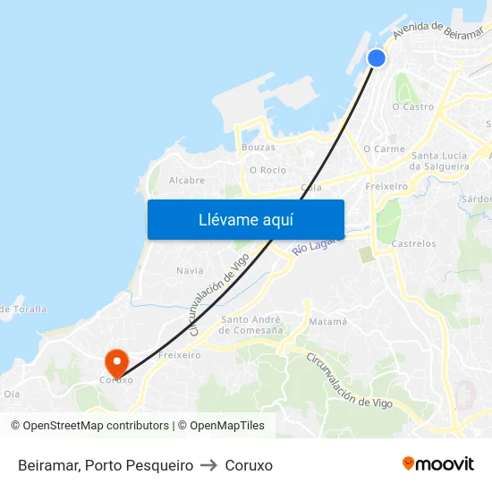 Beiramar, Porto Pesqueiro to Coruxo map