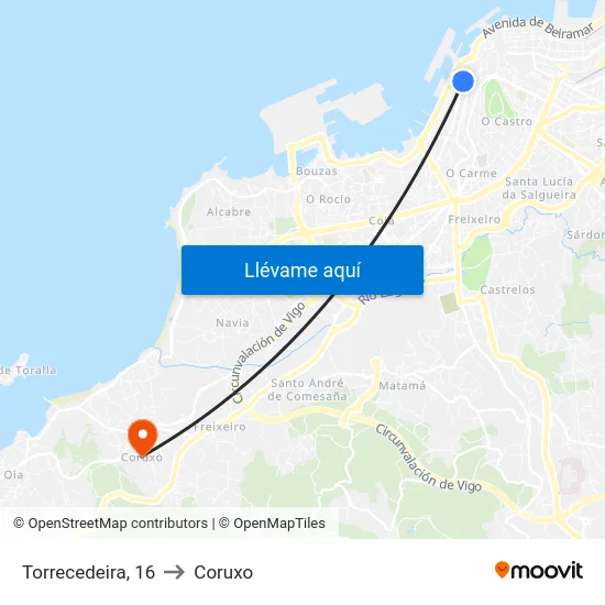 Torrecedeira, 16 to Coruxo map
