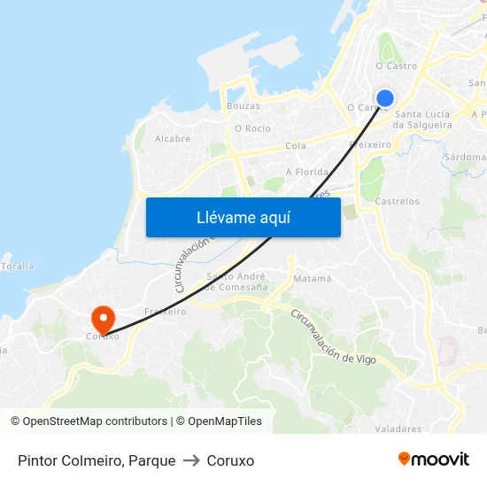 Pintor Colmeiro, Parque to Coruxo map