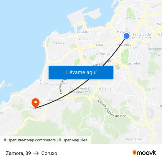 Zamora, 89 to Coruxo map