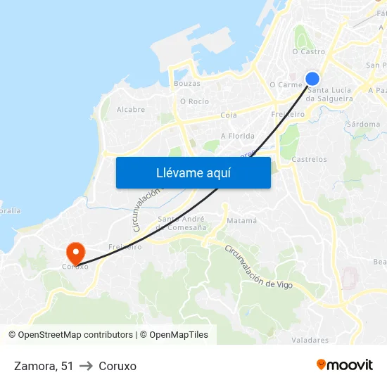 Zamora, 51 to Coruxo map