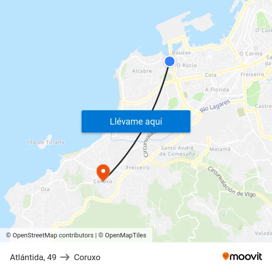 Atlántida, 49 to Coruxo map