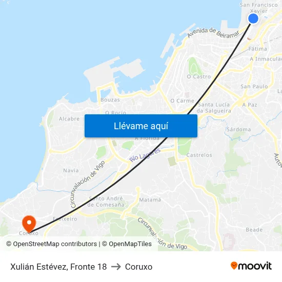 Xulián Estévez, Fronte 18 to Coruxo map