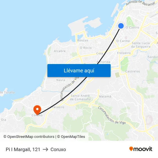 Pi I Margall, 121 to Coruxo map